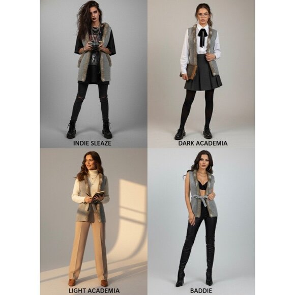 Vtg Y2K H&M Gray Faux Fur Trim Gray Knit Sweater Vest | Indie Streetwear Baddie - Picture 16 of 16